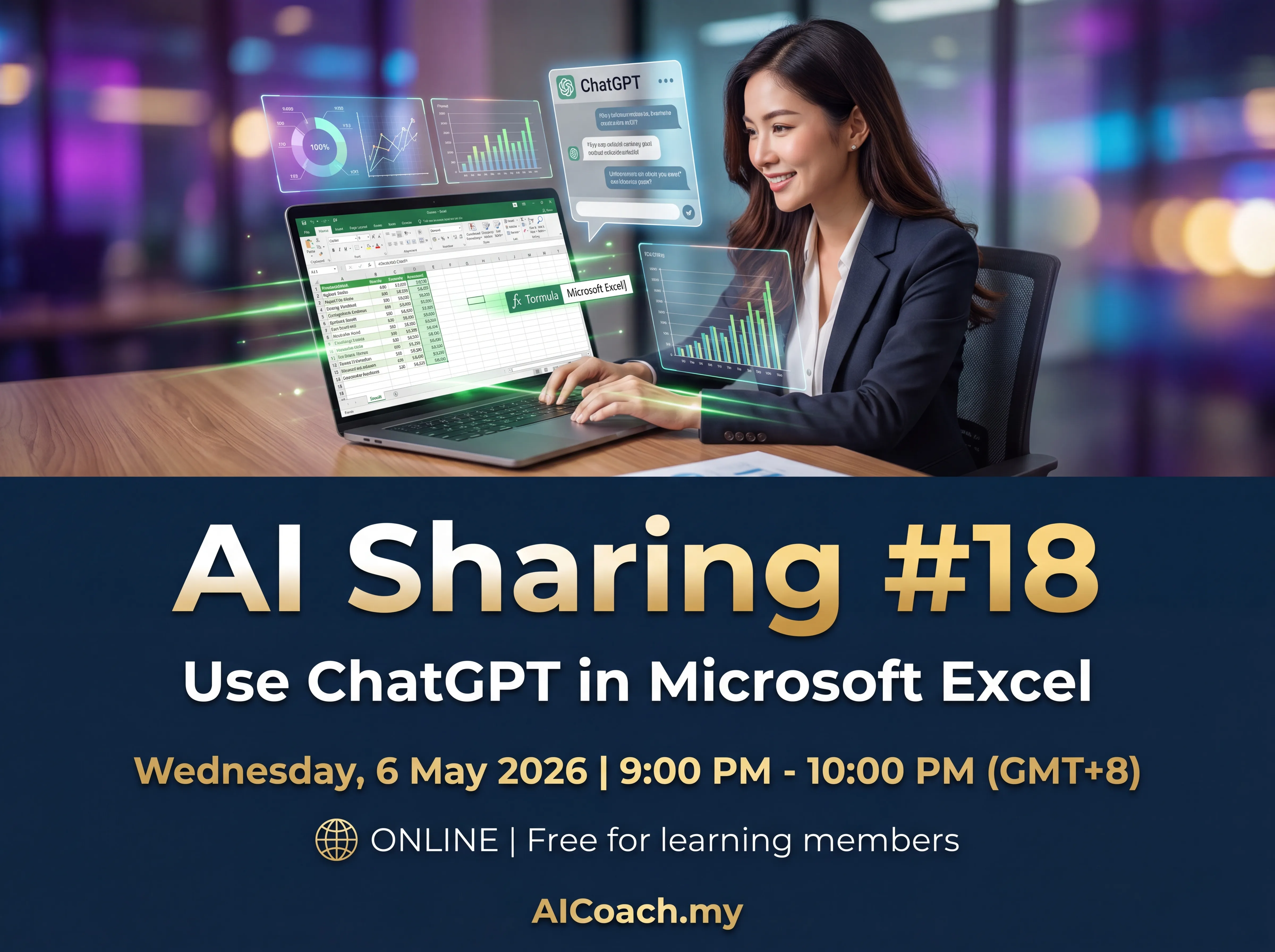 AI Sharing #18 - Use ChatGPT in Microsoft Excel at AICoach.my online event