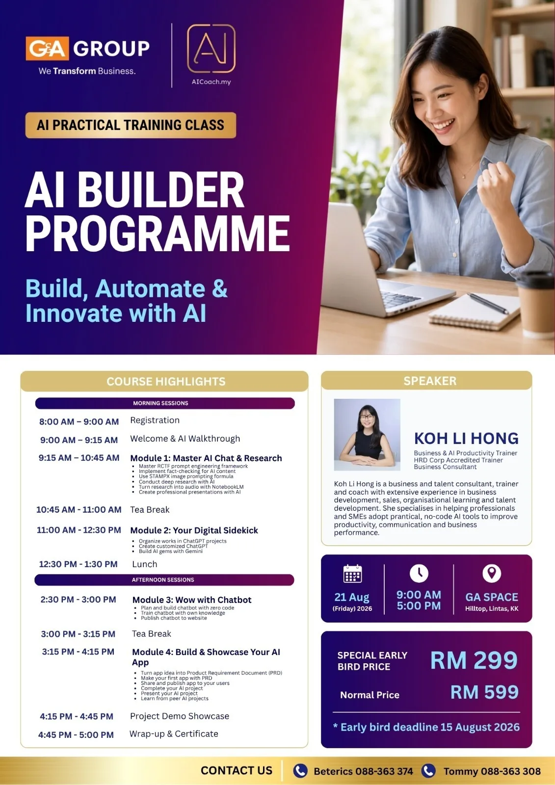 AI Builder Programme poster - 21 August 2026, GA Space Hilltop Lintas, Kota Kinabalu, Sabah