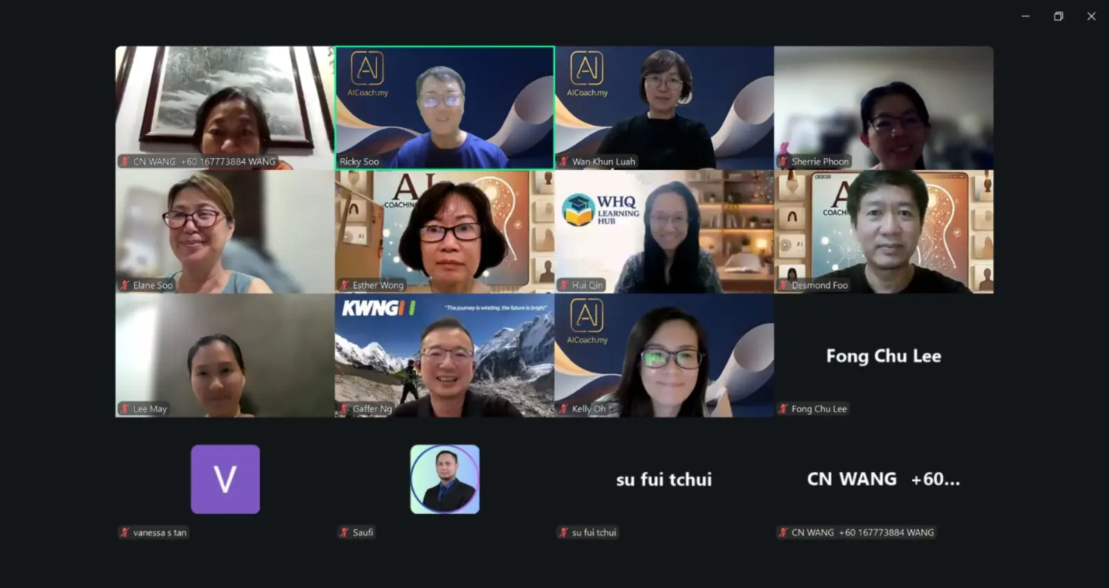 Zoom grid of participants at AI Sharing #18, using ChatGPT in Microsoft Excel, 6 May 2026