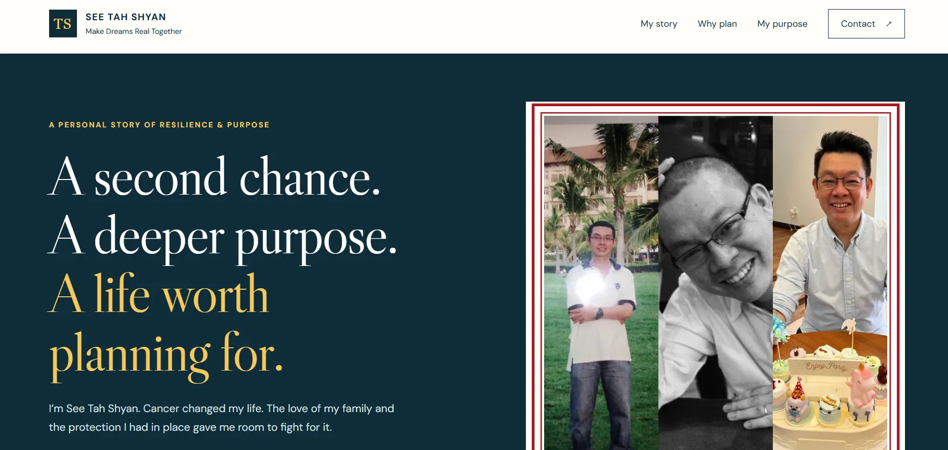 Personal website of See Tah Shyan built with ChatGPT during AI Sharing #22, headline reading A second chance, a deeper purpose, a life worth planning for, 26 September 2026