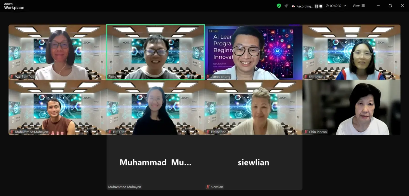 Zoom grid of participants at AI Sharing #3 on AI for Kids, 23 December 2024