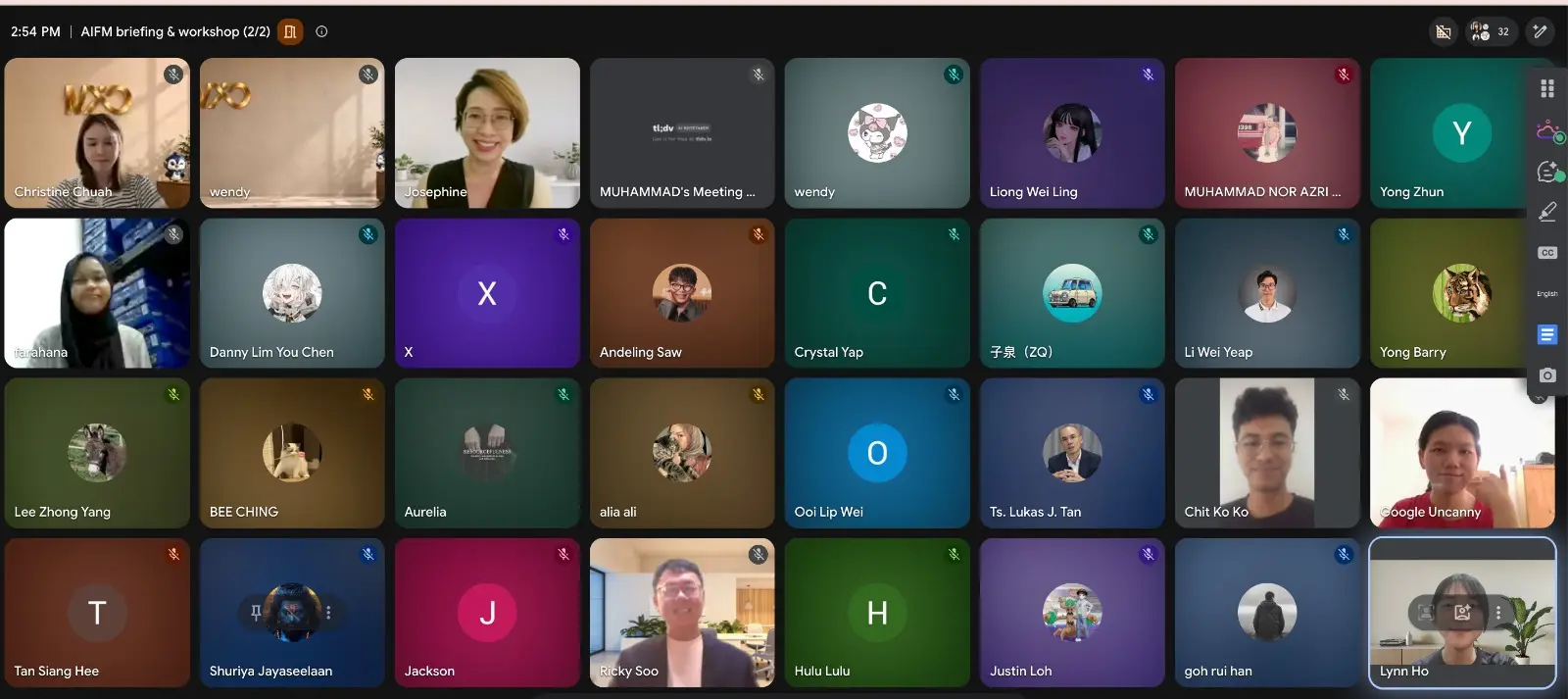 Google Meet grid of participants, some on camera and some with avatars, during the AIFM briefing and workshop, online, 4 October 2026