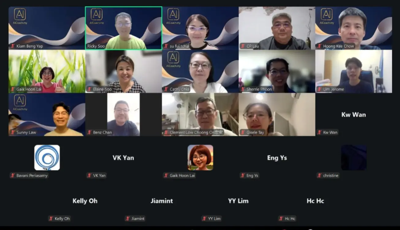 Zoom grid of participants at the AI project presentations on 22 April 2026
