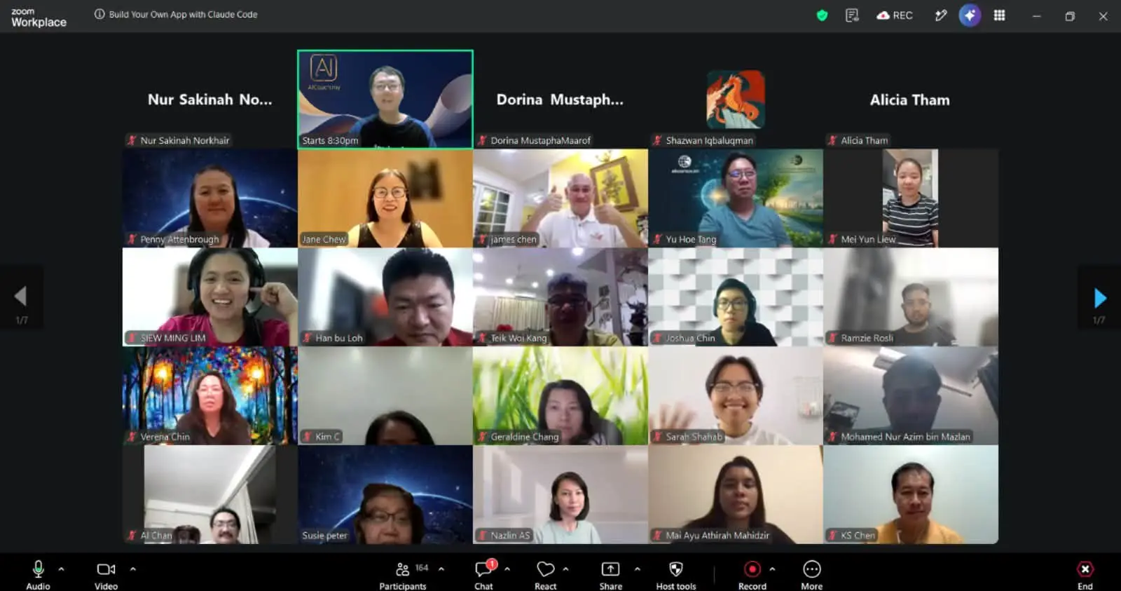 Zoom grid of participants at the Build Your Own App with Claude Code session, 23 July 2026