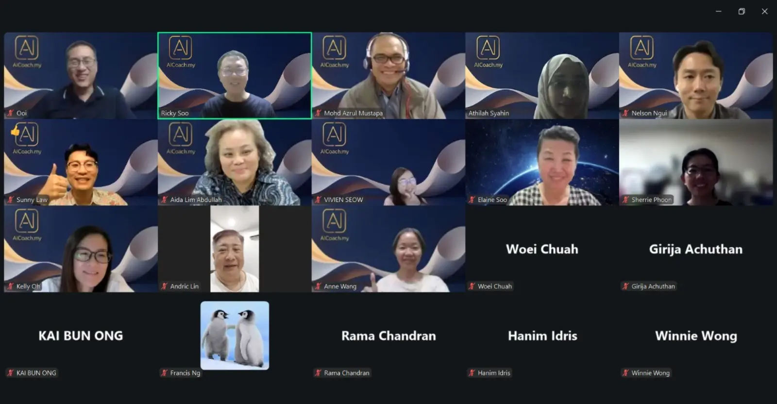 Zoom grid of participants at Demo Day #18, the AI Project Showcase on 18 June 2026