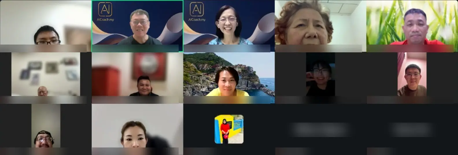 Zoom gallery of learners and mentors smiling on camera during the online AI Project Showcase for Groups 27 and 28, 24 September 2026