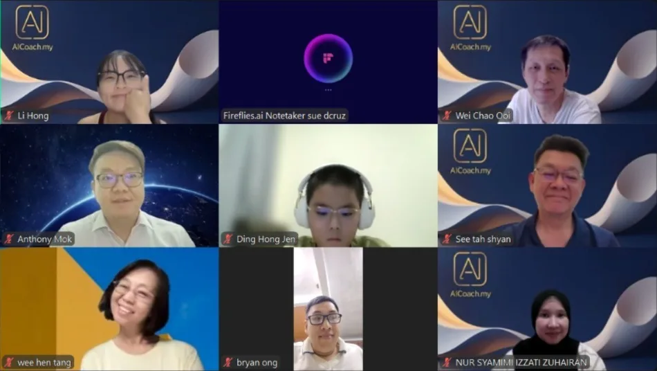 Learners and trainer Li Hong in a live online class on Zoom