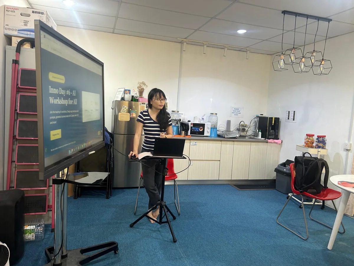 Koh Li Hong opening Inno Day #6 with the AI Workshop for All welcome screen